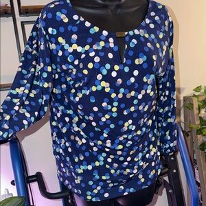 JM Collection Blue Polka Dot Blouse